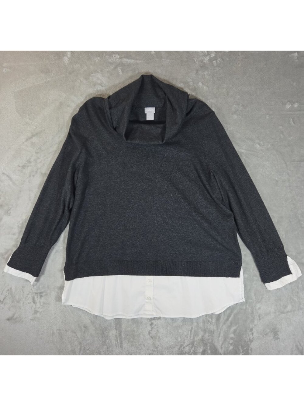 Chico's Layered Look Gray Sweater Women 3 XL Preppy Pullover